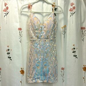 NWOT Windsor Rainbow Iridescent Sequin Mini Dress